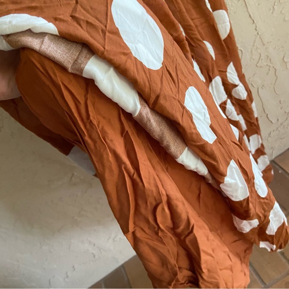 CAITLIN COVINGTON X PINK LILY BLUFF WALK BROWN POLKA DOT OFF THE SHOULDER DRESS - Picture 10 of 15